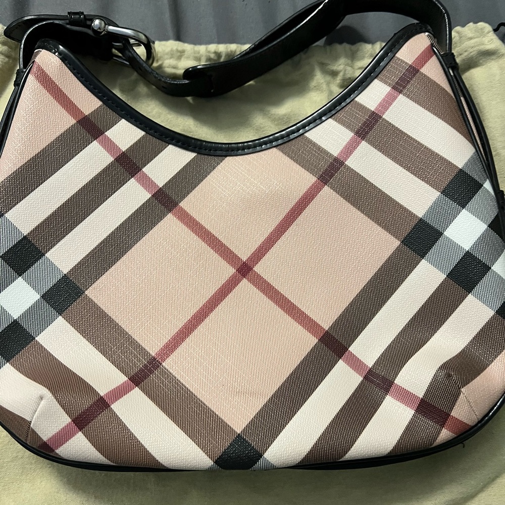 Burberry Pink Beige Check Shoulder Bag